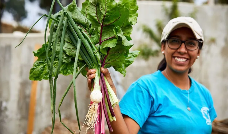 A family tends a home garden in rural Guatemala.